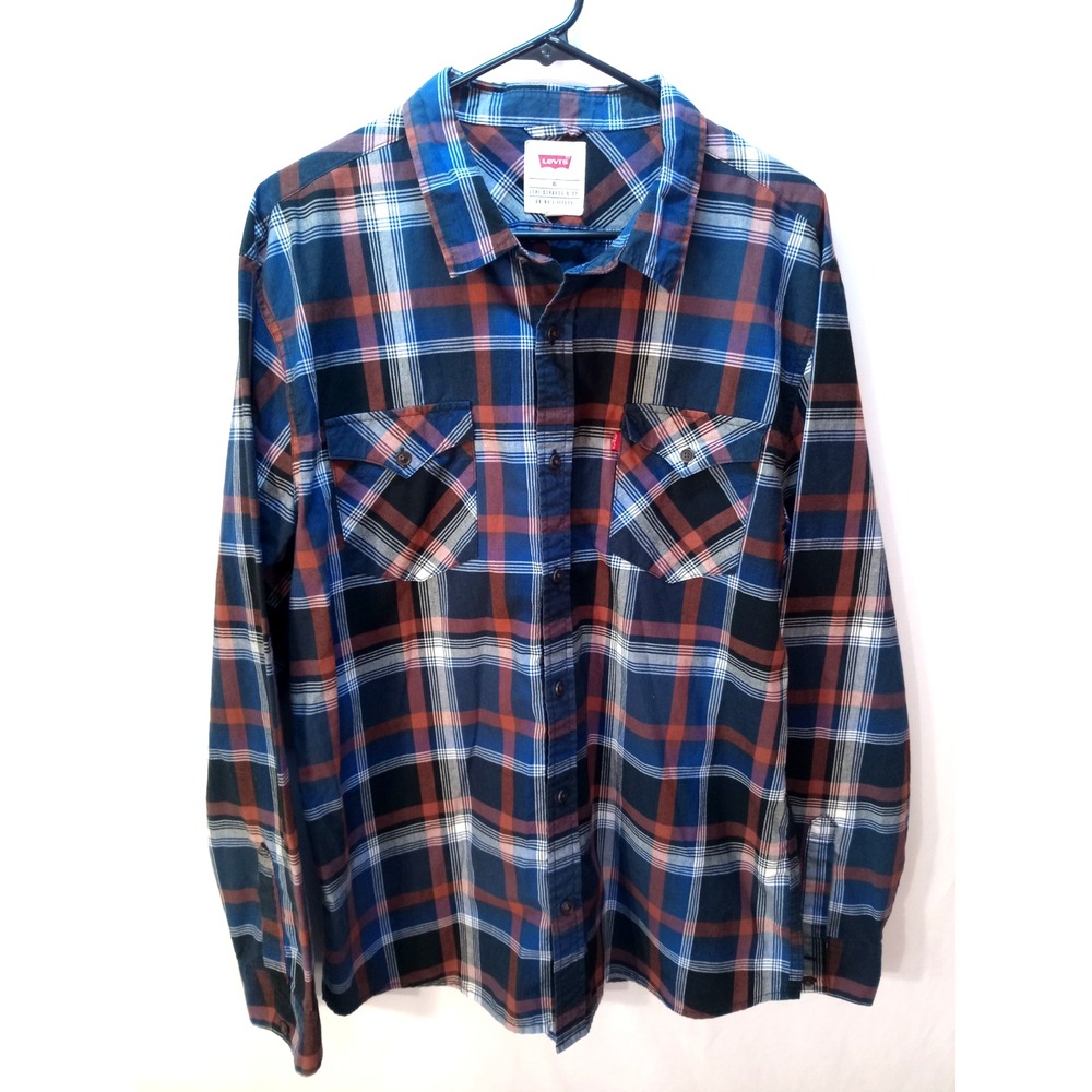 Men's Levi's Button Up Long Sleeve Shirt, XL, Blue Plaid